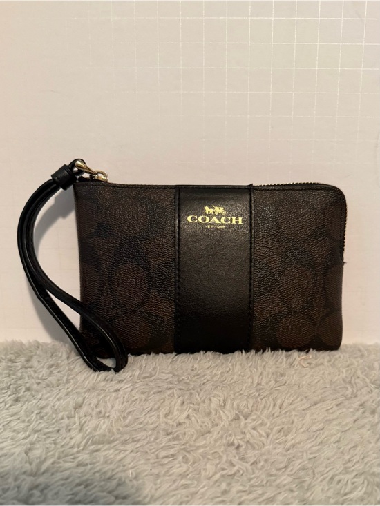 Coach Handbags - Coach Brown and Black Signature Zip Wristlet